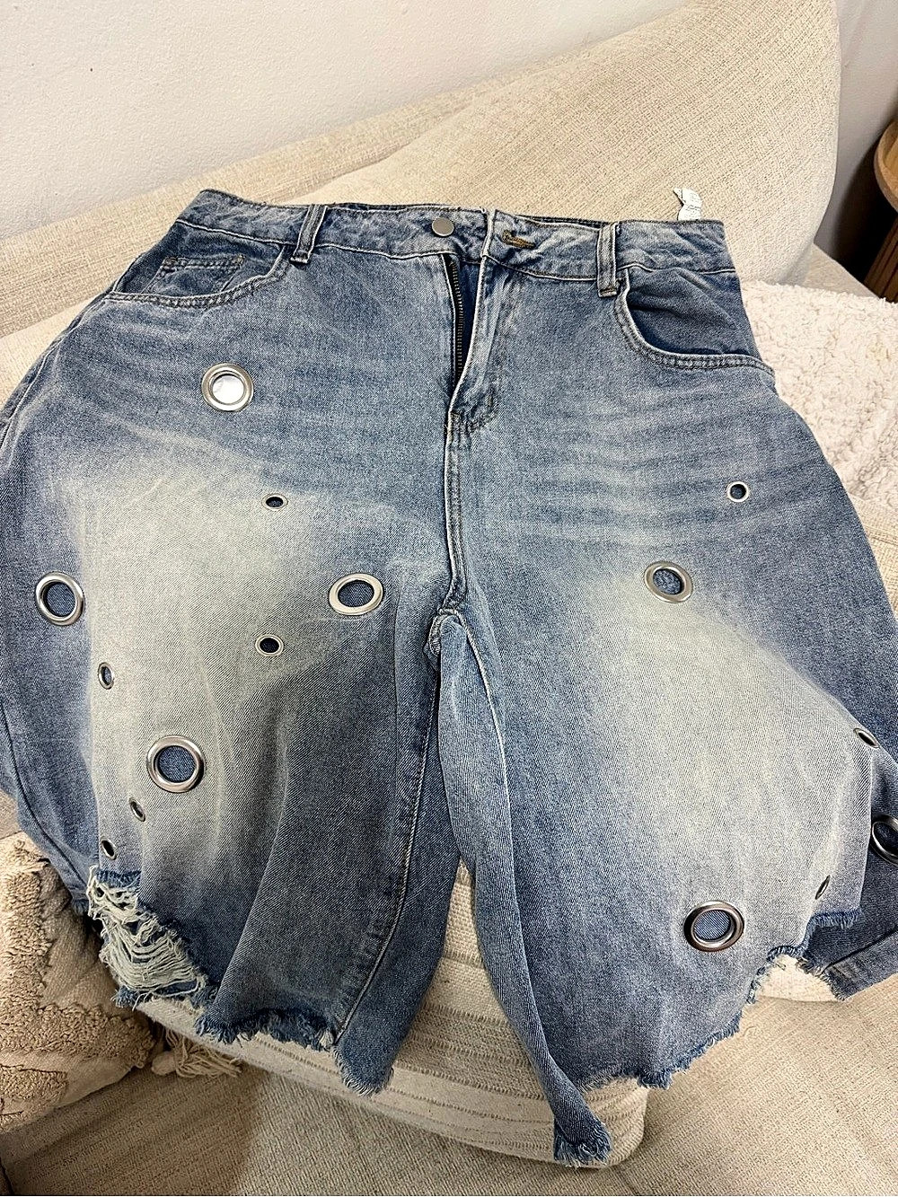 Women's Distressed Jean Shorts in Blue